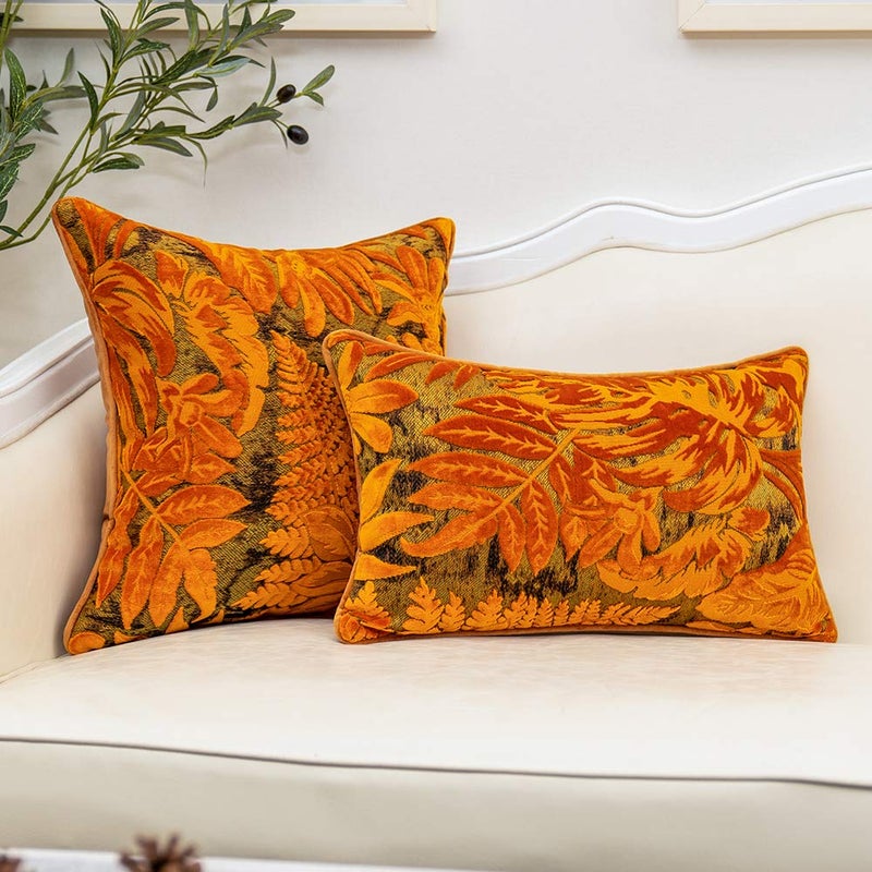 Alerfa 12 x 20 Inch Orange Rectangle Maple Leaf Pillow Embroidery Cut Velvet Cushion Case Luxury Modern Lumbar Throw Pillow Cover Decorative Pillow for Couch Sofa Living Room Bedroom Car - Image 4